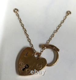9ct Yellow Gold Gate Bracelet Padlock Heart clasp 15mm 2.9 grams Safety chain