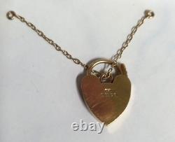 9ct Yellow Gold Gate Bracelet Padlock Heart clasp 15mm 2.9 grams Safety chain