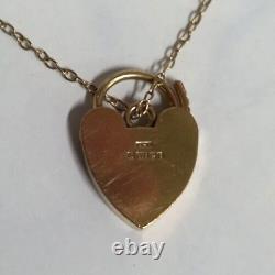9ct Yellow Gold Gate Bracelet Padlock Heart clasp 15mm 2.9 grams Safety chain