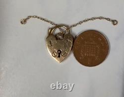 9ct Yellow Gold Gate Bracelet Padlock Heart clasp 15mm 2.9 grams Safety chain