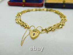 9ct Yellow Gold Gate Link Charm Bracelet Heart Clasp Vintage c1970 London