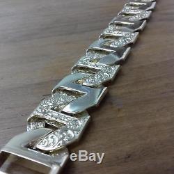 9ct Yellow Gold Heavy Curb Bracelet with Patterned Links 191.2g