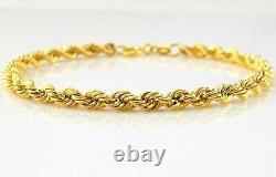 9ct Yellow Gold Hollow Rope Chain Bracelet 19cm / 7.5 inch