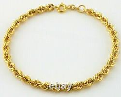 9ct Yellow Gold Hollow Rope Chain Bracelet 19cm / 7.5 inch