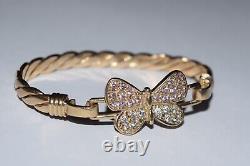 9ct Yellow Gold Kids Bangle with Clear & Pink Cubic Zirconias