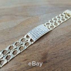 9ct Yellow Gold Kids Doubled Square Curb Cz 16mm Identity Bracelet 19g 6 Inches