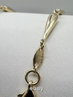 9ct Yellow Gold Ladies Bracelet 3.2mm Wide Elongated Teardrop Links Boxed