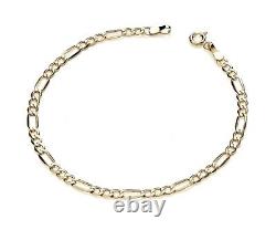 9ct Yellow Gold Ladies Figaro Curb Bracelet 3mm Width UK Hallmarked