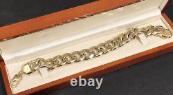 9ct Yellow Gold On 925 Sterling Silver Huge Chunky Curb Chain Bracelet Heavy 94g