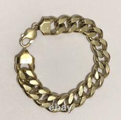 9ct Yellow Gold On 925 Sterling Silver Huge Chunky Curb Chain Bracelet Heavy 94g