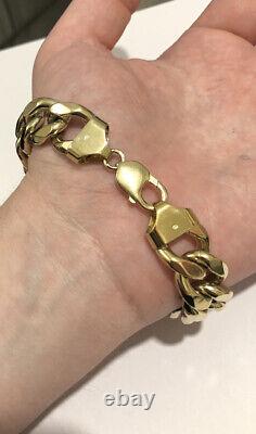 9ct Yellow Gold On 925 Sterling Silver Huge Chunky Curb Chain Bracelet Heavy 94g