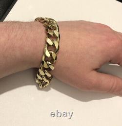 9ct Yellow Gold On 925 Sterling Silver Huge Chunky Curb Chain Bracelet Heavy 94g