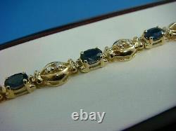9ct Yellow Gold Over 8. Ct Oval Cut Blue Sapphire Diamond Women's Bracelet