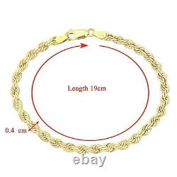 9ct Yellow Gold Rope Bracelet 7.5 Inch Uk Hallmarked 4mm Width