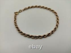 9ct Yellow Gold Rope Bracelet 8 Inches Weighs 3.43 Grams