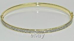 9ct Yellow Gold Sparkling Moondust Ladies Hinged Bangle Uk Hallmarked