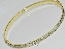 9ct Yellow Gold Sparkling Moondust Ladies Hinged Bangle Uk Hallmarked