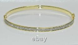 9ct Yellow Gold Sparkling Moondust Ladies Hinged Bangle Uk Hallmarked