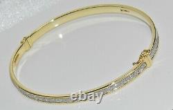 9ct Yellow Gold Sparkling Moondust Ladies Hinged Bangle Uk Hallmarked