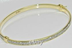 9ct Yellow Gold Sparkling Moondust Ladies Hinged Bangle Uk Hallmarked