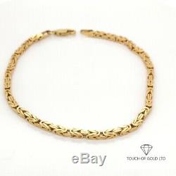 9ct Yellow Gold Square Byzantine Chain Bracelet Size 7.5