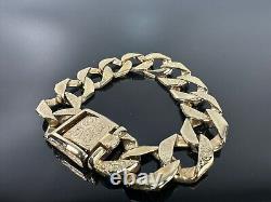 9ct Yellow Gold Textured Vintage Curb Chain Bracelet 26cm