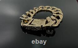 9ct Yellow Gold Textured Vintage Curb Chain Bracelet 26cm