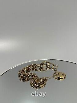 9ct Yellow Gold Unique Link Bracelet 17cm + Heart Lock