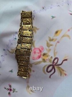 9ct Yellow Gold Vintage Egyptian Pannels Bracelet RARE 8 Inchs Long