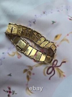 9ct Yellow Gold Vintage Egyptian Pannels Bracelet RARE 8 Inchs Long
