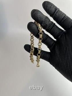 9ct Yellow Gold on Silver Belcher Bracelet Hexagon Patterned Womens/ MENS