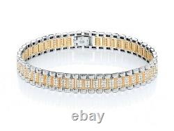 9ct Yellow Gold on Silver Diamond Men's Rolex Watch Strap Bracelet 8.5 inch