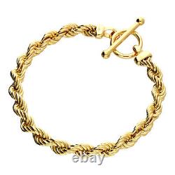 9ct Yellow Gold on Silver Ladies Chunky Rope Bracelet T Bar Fastening