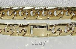 9ct Yellow Gold on Silver Ladies Patterned Solid Curb Chain Bracelet 7.5 inch