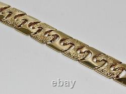 9ct Yellow Gold on Silver Ladies Patterned Solid Curb Chain Bracelet 7.5 inch