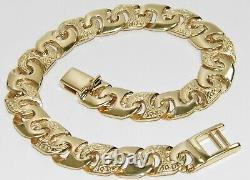 9ct Yellow Gold on Silver Ladies Patterned Solid Curb Chain Bracelet 7.5 inch