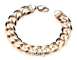 9ct Yellow Gold on Silver Large Men's Curb Bracelet Chunky 15mm Wide HEAVY