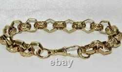 9ct Yellow Gold on Silver Men's Belcher Bracelet Hexagon Link 8.75 inch