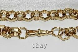 9ct Yellow Gold on Silver Men's Belcher Bracelet Hexagon Link 8.75 inch