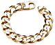 9ct Yellow Gold On Silver Men's Chunky Heavy Curb Bracelet 9 Inch / 15mm Width