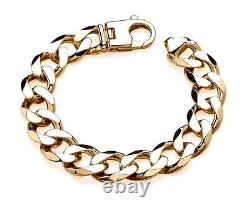 9ct Yellow Gold on Silver Men's Chunky Heavy Curb Bracelet 9 inch / 15mm Width