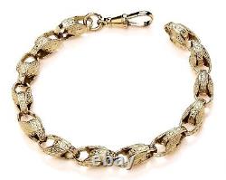 9ct Yellow Gold on Silver Men's Tulip Bracelet 8mm Patterned Links 9 inch