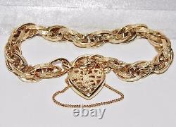 9ct Yellow Gold on Silver Victorian Design Bracelet with Heart padlock