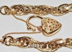 9ct Yellow Gold on Silver Victorian Design Bracelet with Heart padlock