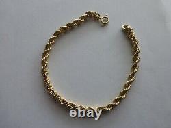 9ct Yellow Gold rope Bracelet 18cm (7) in length in excellent undamaged cond