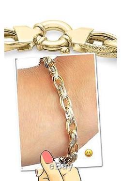 9ct Yellow Solid GOLD Textured Double Link Bracelet 23cm/9 Inches + Free Gift