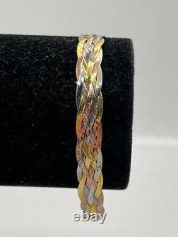 9ct Yellow White Rose Gold Bracelet Tri Colour 7.5 Inch 5.1g Beautiful