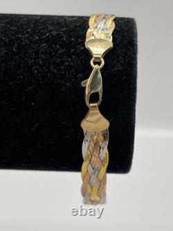 9ct Yellow White Rose Gold Bracelet Tri Colour 7.5 Inch 5.1g Beautiful