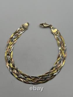 9ct Yellow White Rose Gold Bracelet Tri Colour 7.5 Inch 5.1g Beautiful