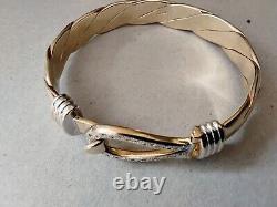 9ct Yellow & White gold 85.66g Twisted Diamond Torque Hook Bangle Bracelet